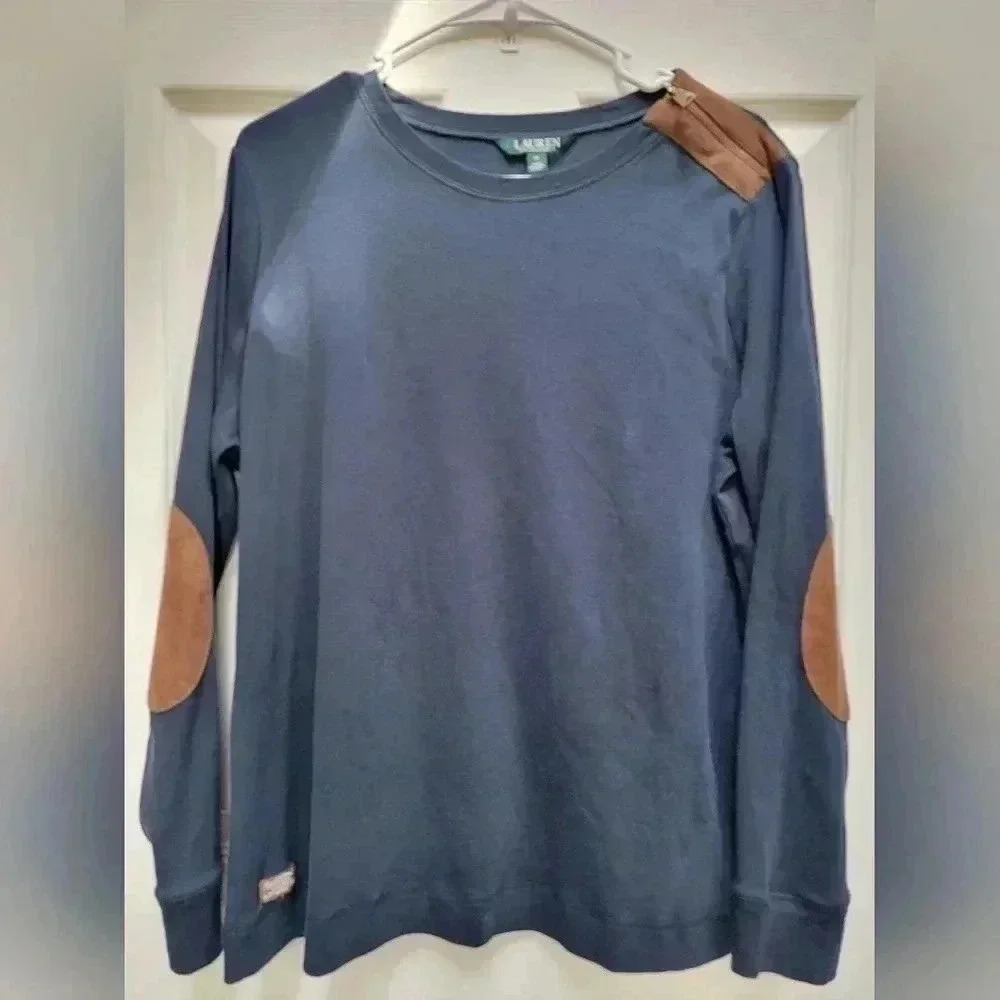 Lauren Ralph Lauren Elbow Patch Long Sleeve Shirt Zipper shoulder 1x
